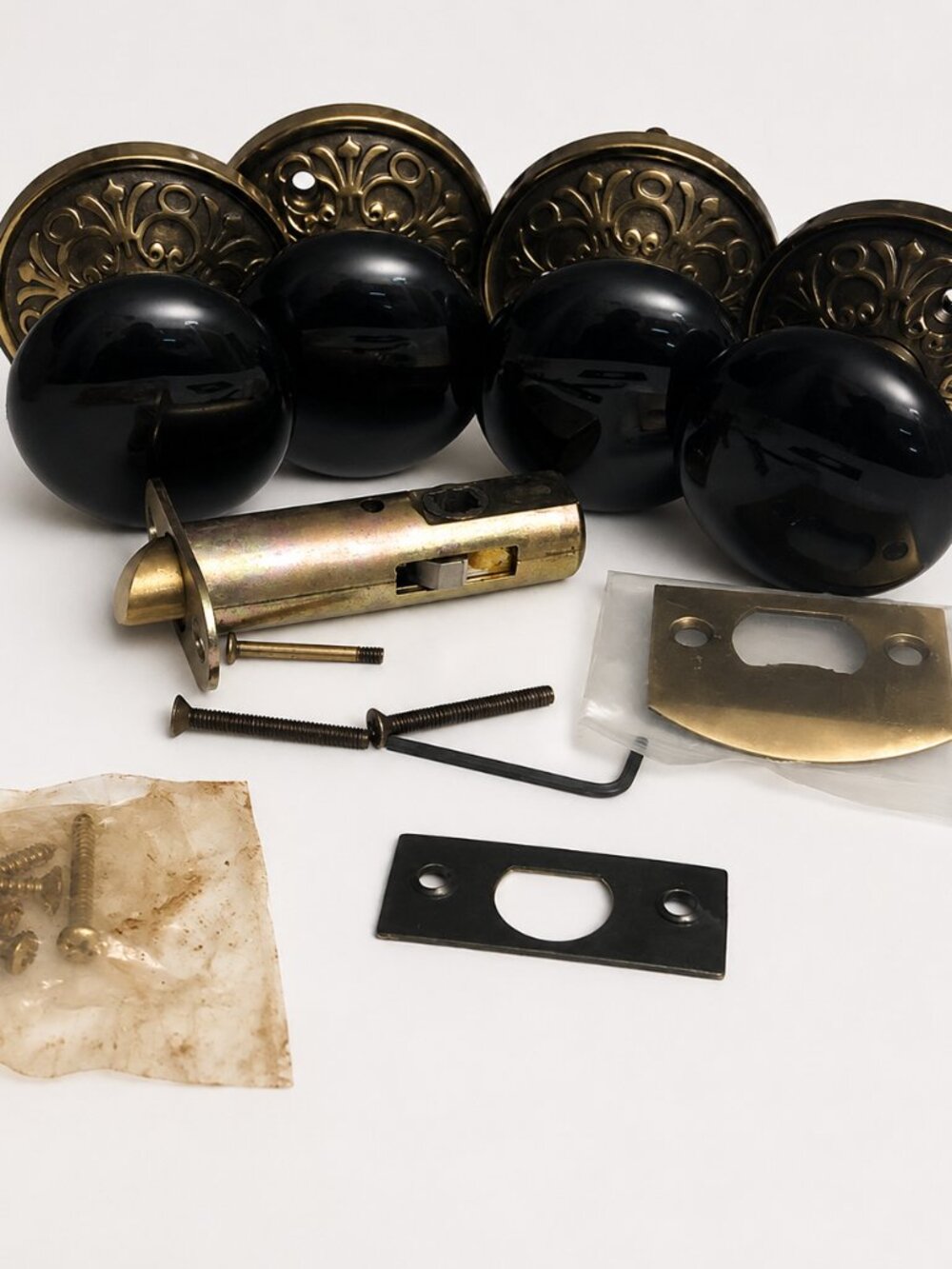 Emtek Porcelain Ornate Door Black  Door Knobs ( Set of four)